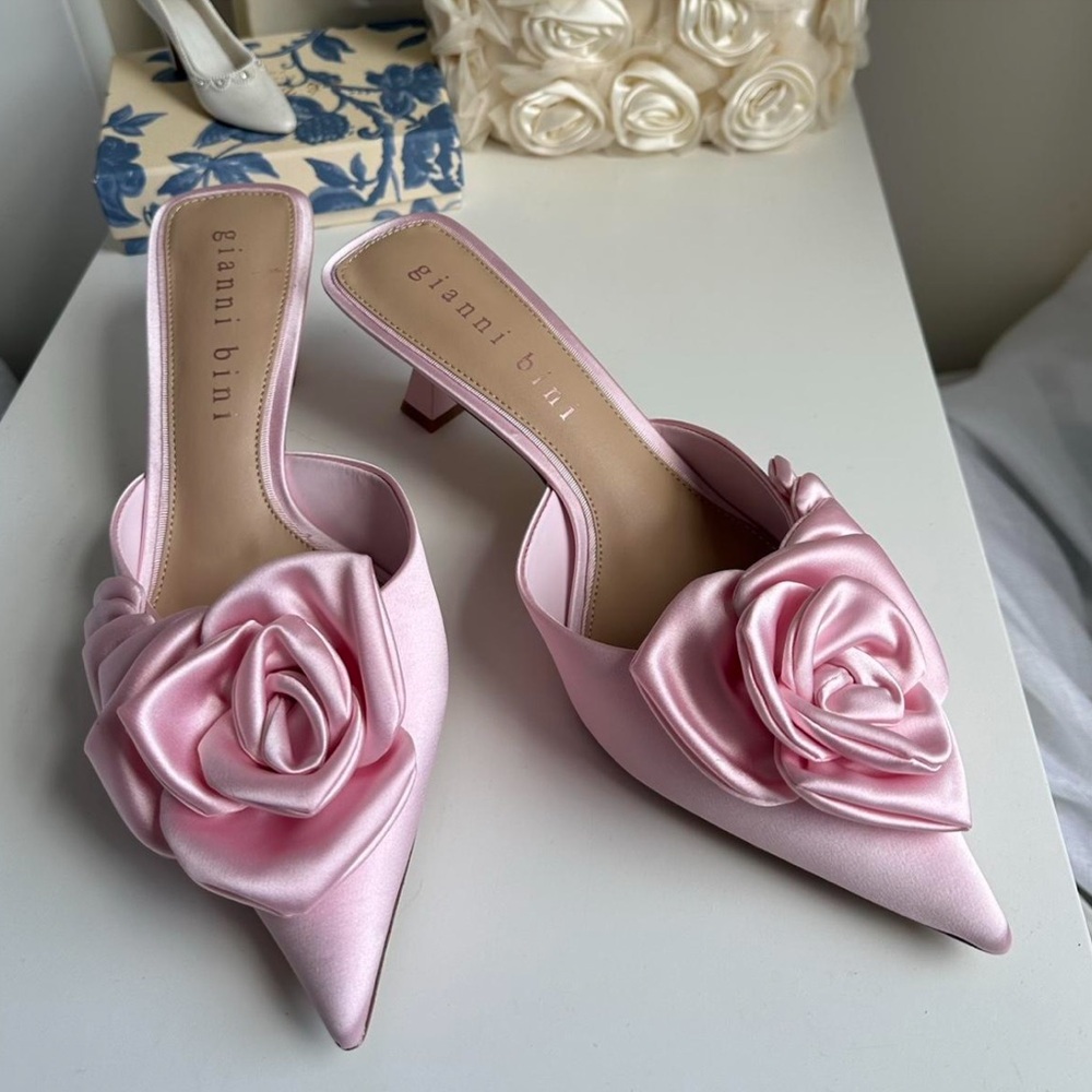 Pink Satin Rose Heels